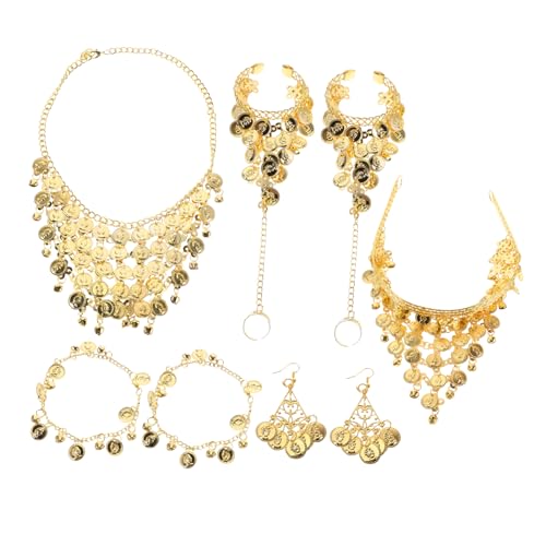DEARMAMY Bauchtanz Schmuck Set für Frauen Leichtes Komplettes Accessoire Set mit Kopfkette Armreifen Halskette und Ohrringen Vielseitig für Traditionelle und Bauchtanz Auftritte Geeignet von DEARMAMY