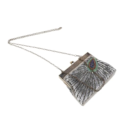 DEARMAMY Beaded Sequin Peacock Abendtasche Vintage Clutch Bag Damen Hochzeit Party Handtasche Perlenbesetzte Schultertasche Crossbody Elegant von DEARMAMY