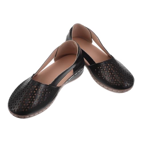 DEARMAMY Bequeme Damen Sandalen Wedge-Absatz Atmungsaktiv Leichtgewichtige Schuhe mit Hohl-Design Stabiler Keilabsatz Sommer Freizeit Alltag Schwarz von DEARMAMY