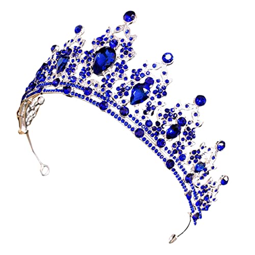 DEARMAMY Blaue Strasskrone Haarschmuck Hochzeitsdekorationen Hochzeitshaarschmuck Brautschmuck Hochzeitsfeier Kopfschmuck Tiara Blaue Strasssteine Brautkrone Hochzeitstiara von DEARMAMY