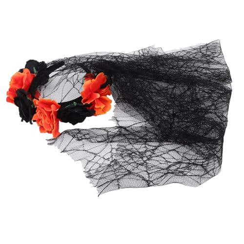 DEARMAMY Halloween Blumen Stirnband Mit Langem Schleier Dunkle Blüten Kopfschmuck Für Cosplay Partys Und Fotoshootings Für Und Mädchen von DEARMAMY