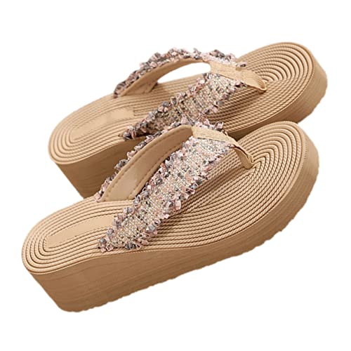 DEARMAMY Bohemian Damen Sandalen Keilabsatz Sommer Slipper Strand Schuhe Atmungsaktiv Rutschfest Vielseitig für Outdoor Urlaub Shopping von DEARMAMY
