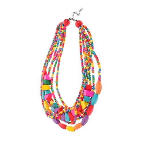 DEARMAMY Boho Halskette mit Bunten Holzperlen Extravaganter Afrikanischer Ethno Stil Mehrlagige Statement Kette für Frauen Einzigartiger Schmuck mit Vintage Flair von DEARMAMY
