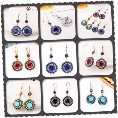 DEARMAMY Boho Ohrringe Ethnischer Stil Sonnenblume Design Lange Dangler Ohrhänger Damen Schmuck Silber Blau Umweltfreundlich Alltag Party Accessoire von DEARMAMY