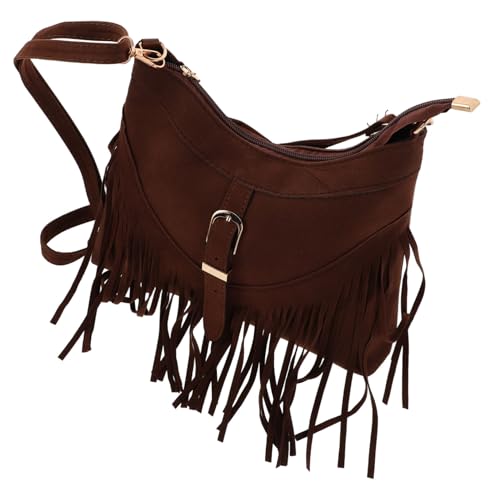 DEARMAMY Boho Umhängetasche Damen Small Handbag aus Wildleder mit Fransen Ethno Stil Vintage Crossbody Bag Verstellbarer Schulterriemen für Reisen und Shopping in Dunkelbraun von DEARMAMY