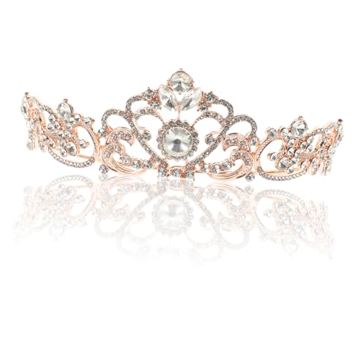 DEARMAMY Braut Kopfbedeckung Mädchen Stirnband Krone Kopfbedeckung Süße Strasssteine Ausgefallene Party Prinzessinnenkrone Festzug Prinzessinnenbraut Strasskrone Tiara Hochzeit von DEARMAMY