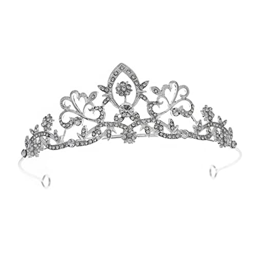 DEARMAMY Braut Tiara Krone mit Funkelnden Strasssteinen Filigranes Haarschmuck Accessoire für Mädchen Hochzeiten Partys und Festliche Anlässe Silberfarbener Vintage Barock Stil von DEARMAMY