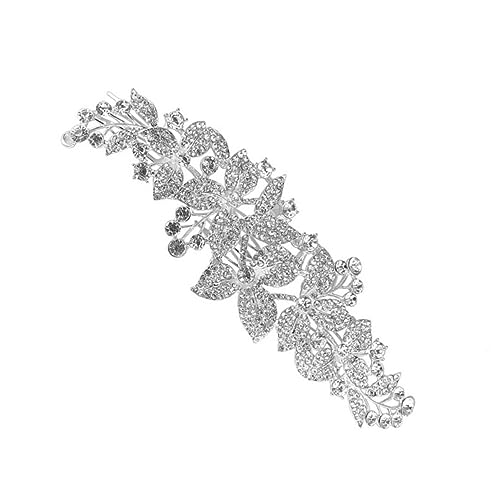 DEARMAMY Kopfschmuck Für Braut Und Hochzeit Haarkamm Mit Blumen-strasssteinen Modische Kopfbedeckung Aus Hochwertigem Material Haar-accessoires Für Damen Und Frauen Silber von DEARMAMY