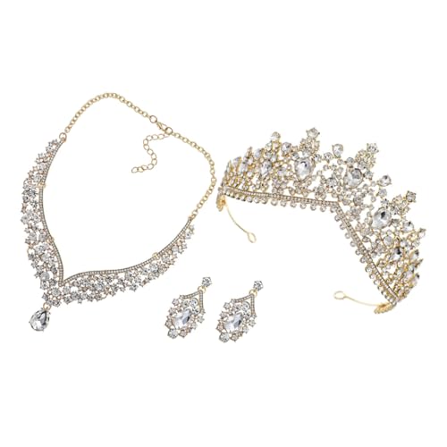 DEARMAMY Brautschmuckset mit Krone Ohrringen und Halskette Strass Dekoration für Hochzeiten Geburtstagsfeiern und Abendveranstaltungen Geeignet für Stilvolle und Mädchen von DEARMAMY