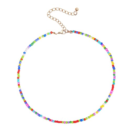 DEARMAMY Bunte Perlenkette Damen Einfache Reisperlen Halskette Einzelne Schicht Modischer Schmuck für Frauen Strandparty Urlaub Geschenk von DEARMAMY