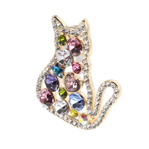 DEARMAMY Bunte Strass Katzenbrosche Metall Anstecknadel Leicht Tragbar Verspieltes Design Für Jacken Pullover Taschen Accessoire Schmuck Für Frauen und Mädchen von DEARMAMY