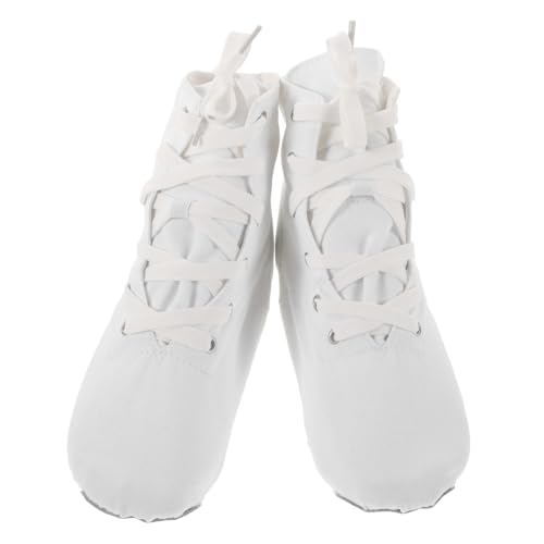 DEARMAMY Canvas Jazz Tanzschuhe Weiß Atmungsaktive Hohe Ballettschuhe mit Geteilter Sohle Weiche Tanzstiefel für Mädchen und Damen Leichte Yogaschuhe für Training und Bühnenauftritte von DEARMAMY