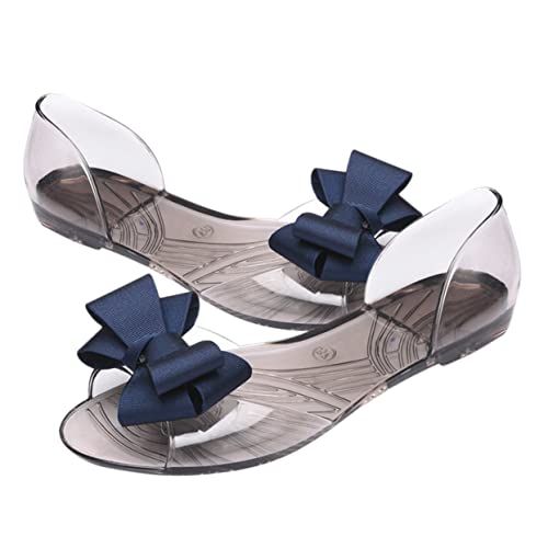 DEARMAMY Damen Bowknot Jelly Sandalen Flach Strapazierfähig Sommer Beach Schuhe Modisch Blau Geeignet für Freizeit Strand und Alltag von DEARMAMY