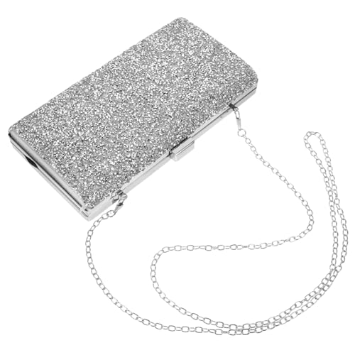 DEARMAMY Damen Clutch Abendtasche Silber Strass Glänzende Hochzeit Party Umschlagtasche Brauttasche Elegant Multifunktional Leicht Tragbar von DEARMAMY