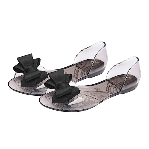 DEARMAMY Damen Flache Jelly Sandalen mit Schleife Sommer Strandschuhe Leicht Atmungsaktiv Elegant für Strand und Alltag Schwarz von DEARMAMY