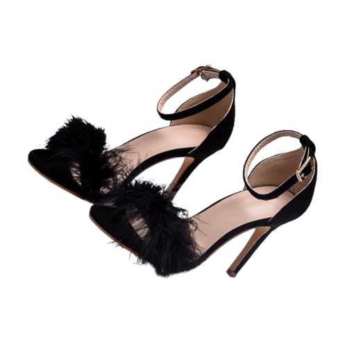 DEARMAMY Damen High Heels Sandalen Open Toe mit Dünnem Absatz Pu material Tpr sohle Komfortabel und Strapazierfähig Modisch für Arbeit und Alltag Schwarz von DEARMAMY