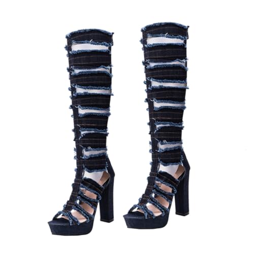 DEARMAMY Damen High Heels Stiefeletten mit Absatz Offene Zehen Atmungsaktive Hohe Sandalenboots Rutschfeste Sohle Elastisch und Angenehm für Alltag und Reisen von DEARMAMY