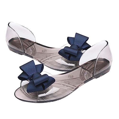 DEARMAMY Damen Jelly Sandalen Flach Sommer Schuhe mit Schleife Kreativ Leicht Strand Fußbekleidung Blau Komfortabel Langlebig Einfach Ausziehen von DEARMAMY