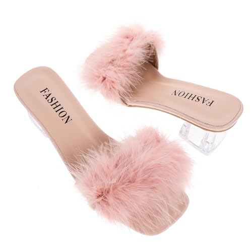 DEARMAMY Damen Open toe Slipper aus PU und Gummi Atmungsaktiv Sommerlich mit Chunky Blockabsatz Leichte und Bequeme Hausschuhe für Strand Innen Außenbereich Modisch in Vielseitig von DEARMAMY