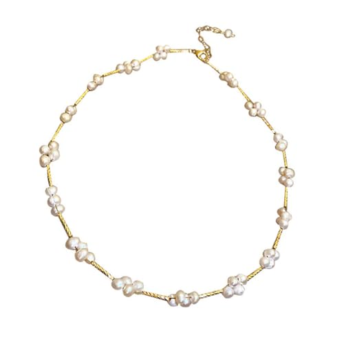 DEARMAMY Damen Perlenkette mit Zarter Clavicle Kette Modischer Choker Imitationsperlen Vielseitiger Schmuck für Geburtstag Party und Alltagslook von DEARMAMY