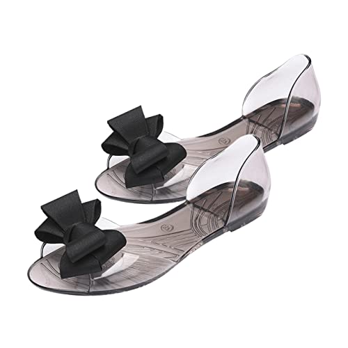 DEARMAMY Damen Sandalen Flach Sommer Strand Sandaletten Jelly Shoes mit Schleife Leicht Modisch Schwarz Geeignet für Freizeit und Alltag von DEARMAMY