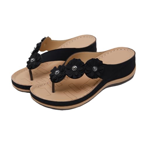DEARMAMY Damen Sandalen PU Keilabsatz Blütenslipper Sommer Strand Schuhe Komfortable Rutschfeste Freizeit Sandaletten Schwarz DEARMAMY Damen Sandalen PU Keilabsatz Blütenslipper Sommer Strand Schuhe Komfortable Rutschfeste Freizeit Sandaletten Schwarz von DEARMAMY
