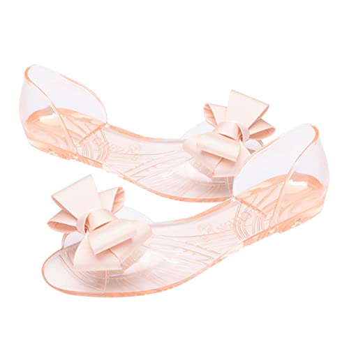 DEARMAMY Damen Sandalen Sommer Flach Jelly Shoes mit Schleife Bequeme Badeschuhe Strandmode Leichte Sandaletten Beige für Damen DEARMAMY Damen Sandalen Sommer Flach Jelly Shoes mit Schleife Bequeme Badeschuhe Strandmode Leichte Sandaletten Beige für Damen von DEARMAMY