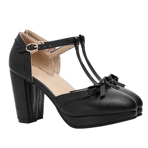 DEARMAMY Damen Sandalen mit Schleife und Chunky Absatz Stilvolle High Heels für Frauen Modische Sommer Schuhe für Partys und Besondere Anlässe Rutschfeste Plattform Schwarz von DEARMAMY