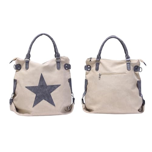 DEARMAMY Canvas Damen Umhängetasche Beige Fünfzackige Sterntasche Messenger Bag Leicht Tragbar Großes Fassungsvermögen Für Telefone Schlüssel Geld von DEARMAMY