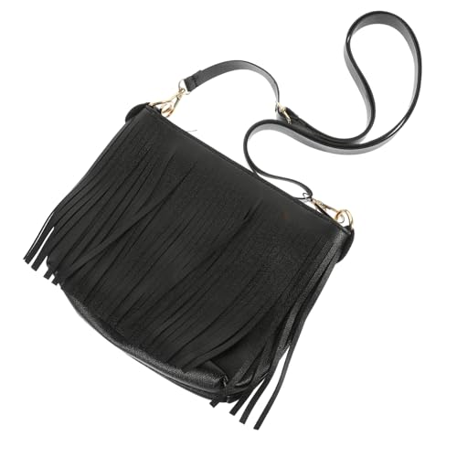 DEARMAMY Handtaschen Für Damen Fransen Umhängetasche Kompakte Handytasche Schwarz Pu-material Vielseitig von DEARMAMY