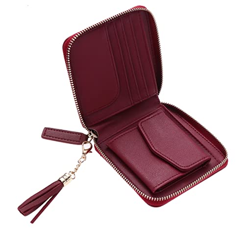 DEARMAMY Kleine Damen-geldbörse Aus Pu Mit Reißverschluss Clutch Praktische Kurze Handtasche Für Täglichen Gebrauch Für Karten Bargeld Weinrot von DEARMAMY
