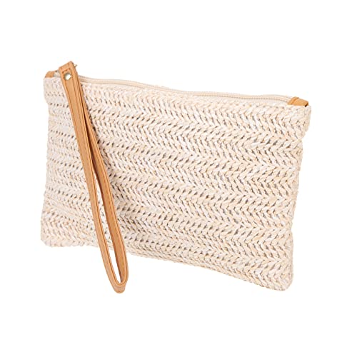 DEARMAMY Handgefertigte Strohtasche Für Damen Großer Karten Und Münzaufbewahrung Tragbare Clutch Für Partys Und Alltag Cremefarben von DEARMAMY