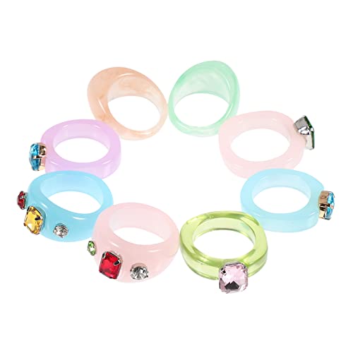 DEARMAMY Damen-set 12-teilig Harzringe für Frauen Dicke Fingerringe Aus Acryl mit Diamanten Modisch für Den Alltag von DEARMAMY