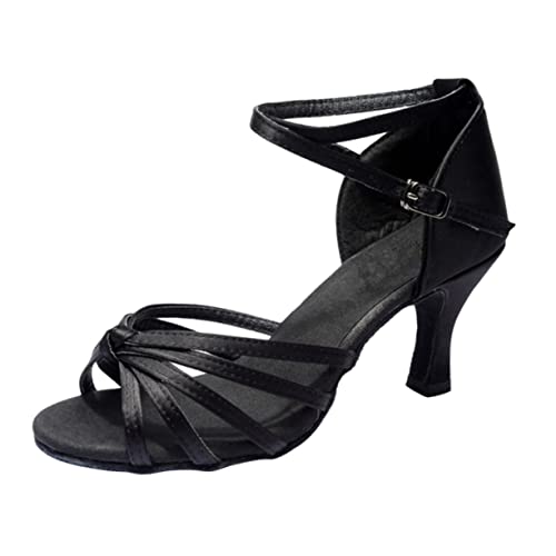 DEARMAMY Damenschuhe Satin High Heels Offene Zehenpartie Latein Tanzschuhe Damen Banquet Schnürung Schwarz von DEARMAMY