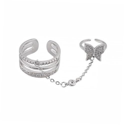 DEARMAMY Delikater Schmetterling Fingerring mit Funkelnden Strasssteinen Eleganter Damen Schmuck aus Hochwertiger Legierung Leichter Tragbarer Mehrfachring für Partys und Alltag von DEARMAMY