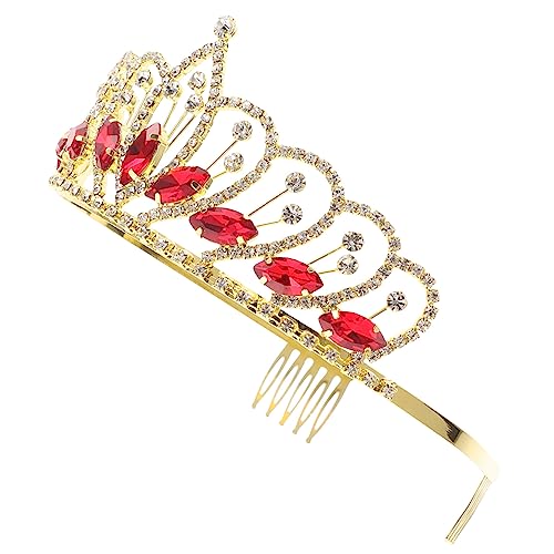 DEARMAMY Diamantkrone Junggesellinnenabschied Brautkrone Hochzeitsdekoration Braut Haarschmuck Topper Mama Tiara Für Die Braut Königlicher Brautschmuck Kronen Rote Strasssteine von DEARMAMY