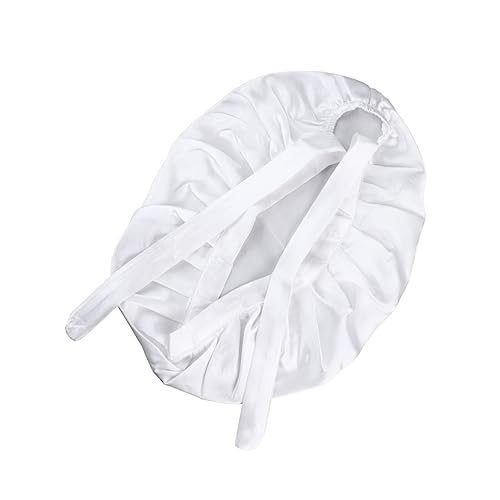 DEARMAMY Seidenschlafmütze Für Frauen Verstellbarer Schlaf Hut Mit Haarschutz Nachtmütze Zum Schlafen Kopfbedeckung Für Damen Weiß Bequem Zu Tragen von DEARMAMY