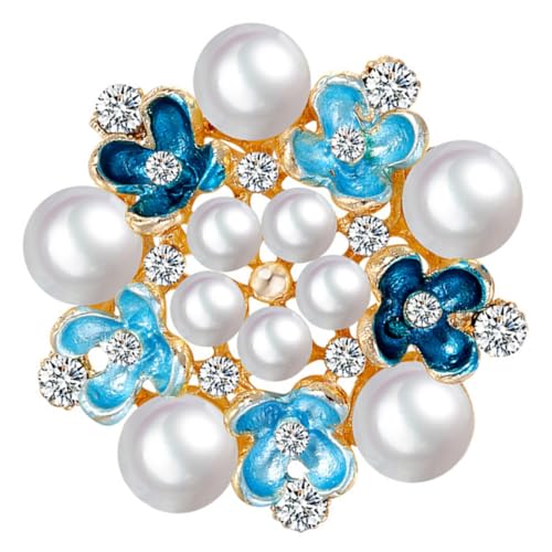 DEARMAMY Elegante Damen brosche mit Perlen und Strass Blauer Blumenanhänger aus Legierung Langlebige Anstecknadel für Hochzeit Party und Business events Modisches Accessoire für Pullover von DEARMAMY