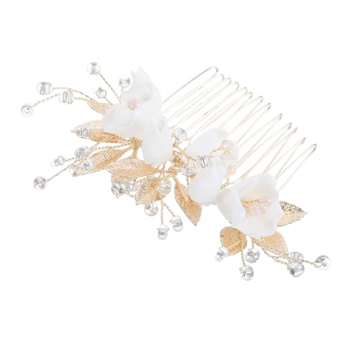 DEARMAMY Eleganter Braut Haarkamm aus Keramik und Legierung mit Perlen und Blattdesign Handgefertigter Hochzeitsschmuck Schmuck Haarklammer für Damen Festlicher Kopfschmuck von DEARMAMY