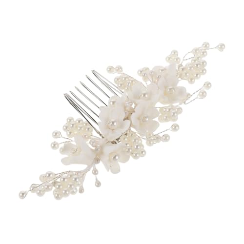 DEARMAMY Eleganter Braut Haarkamm mit Filigranen Perlenblumen Seitlicher Haarschmuck für Mädchen und Damen Vielseitiges Hochzeitsaccessoire für Festliche Anlässe und Brautmode in Beige von DEARMAMY