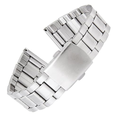 DEARMAMY Ersatz Edelstahl Uhrenarmband Silber mit Gerader End faltschließe Verstellbares Langlebiges Armband für Herren und Damen Komfortabel und Einfach zu Wechseln von DEARMAMY