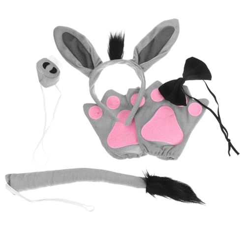 DEARMAMY Esel Kostüm Set Teilig Plüsch Eselohren Stirnband mit Schleife Handschuhe und Langlebiges Bequemes Tierkostüm Zubehör für Verkleidung Halloween Karneval von DEARMAMY