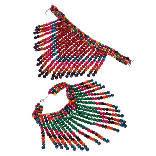 DEARMAMY Ethnische Afrikanische Halskette für Damen Bunte Holzperlen mit Quasten Leichtes Dreieckstuch-design Handgefertigt Vielseitig für Partys Reisen und Alltag Geeignet von DEARMAMY
