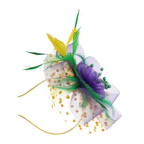 DEARMAMY Fascinator Hut Haarschmuck mit Federn und Netz für Frauen Kopfbedeckung für Hochzeiten Teepartys Cocktailpartys und Besondere Anlässe Gelb Grün und von DEARMAMY
