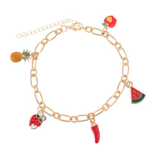DEARMAMY Fruchtanhänger Armband mit Erdbeer Apfel Wassermelone Ananas Charms Bunte Paperclip kette Sommer Strand Damen Accessoire Süß und Vielseitig von DEARMAMY