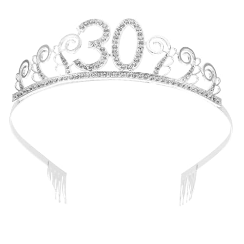DEARMAMY Geburtstag Krone Silber Rhinstone Tiara Haarschmuck Damen Leichtes Partyaccessoire Komfortabel Tragbar für Geburtstagsfeier Fotoshooting von DEARMAMY