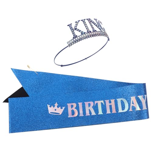 DEARMAMY Geburtstagskönig Krone Und Schärpe Set Für Männer Verstellbare Metallkrone Und Partyschärpe Geburtstagsdekorationen Für Herren von DEARMAMY