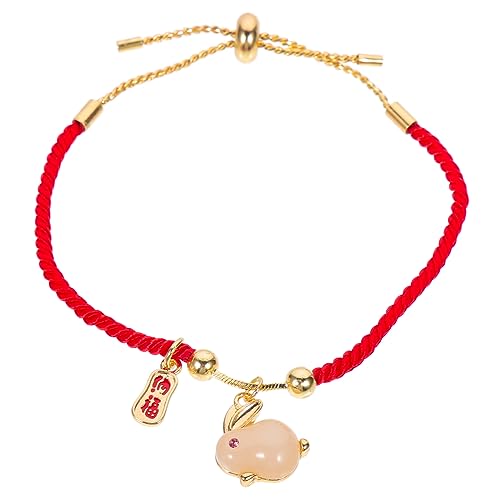DEARMAMY Geflochtenes Kaninchen Armband Perlenarmband Karneol Passende Armbänder Verstellbarer Ring Perlen Rot Die Aufkleberkette Runde Fußkettchenperlen Teen Special Rope Hasen von DEARMAMY