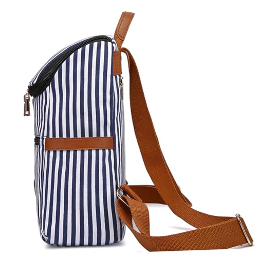 DEARMAMY 1Stück Damen Canvas Rucksack Gestreift mit Reißverschluss Modischer Schul Reisetasche für Studenten und Teenager Geräumig und Langlebig Schule und Camping von DEARMAMY