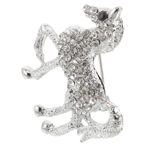 DEARMAMY Glänzende Pferde Brosche aus Zinklegierung mit Strasssteinen Anstecknadel für Damen und Herren Animalischer Schmuck für Jacken und Kleidung Silberfarbene Tier Pin Badge von DEARMAMY